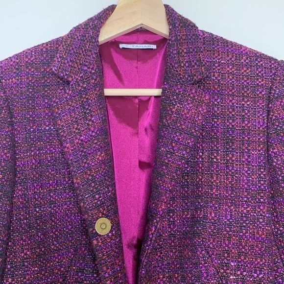 T Tahari || Purple Black Knobby Tweed Slight Crop Tailored Blazer Jacket 6 - Picture 14 of 17